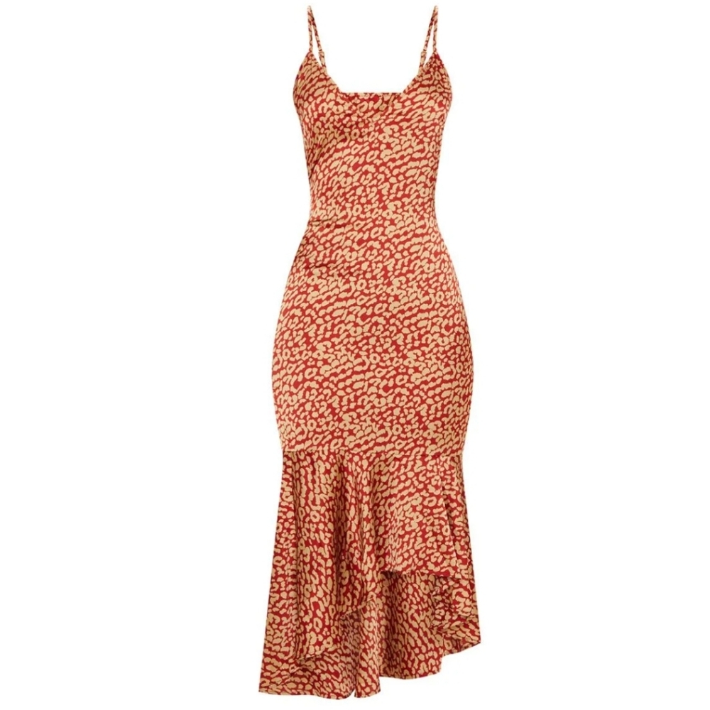 PrettyLittleThing Leopard Print Frill Hem Midi Dress
